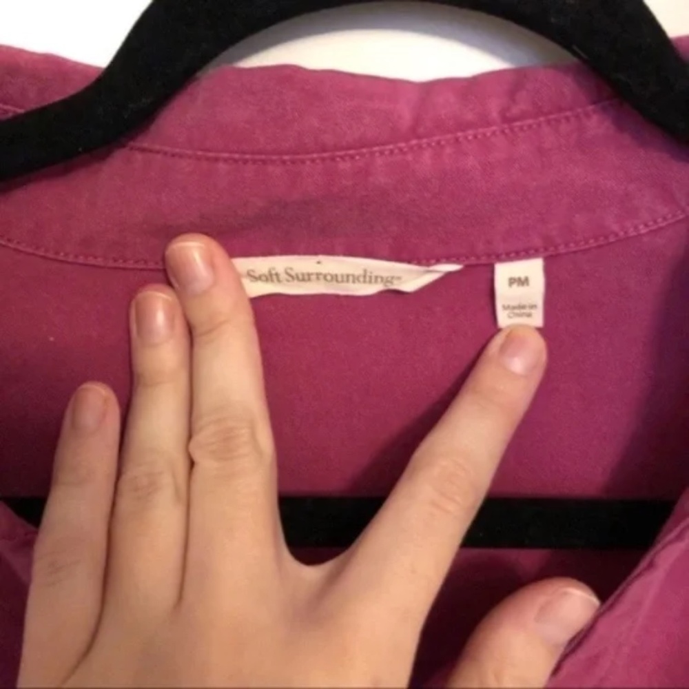 Soft Surroundings Collared Wrap Blouse Magenta - Picture 4 of 7